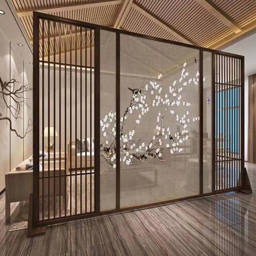 【中式仿木纹不锈钢屏风隔断-河池定制】- 